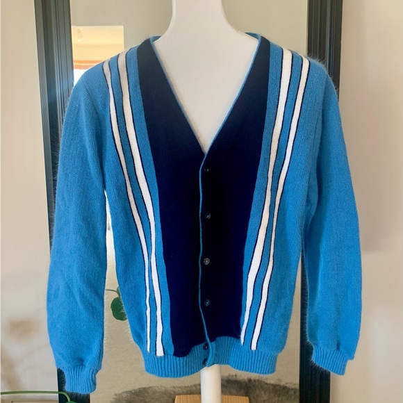 Vintage 60’s Brent Prep  Blue Cardigan Sweater - Picture 1 of 3